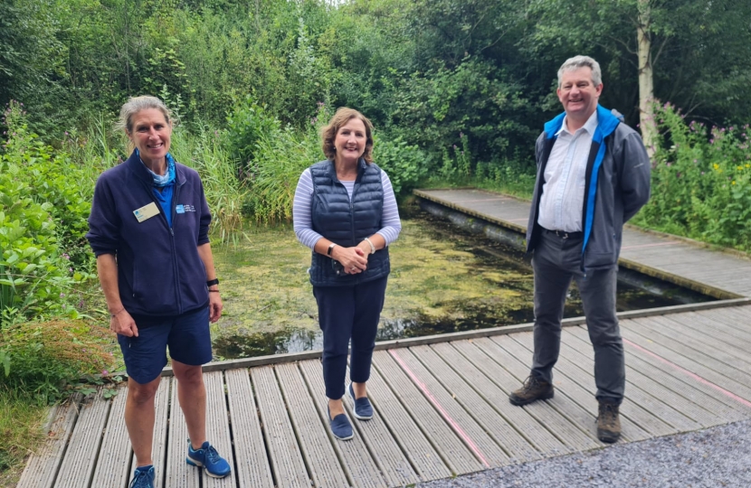 Janet Finch-Saunders MS with Helen Jowett (Site Manager) and Julian Hughes (Head of Species)