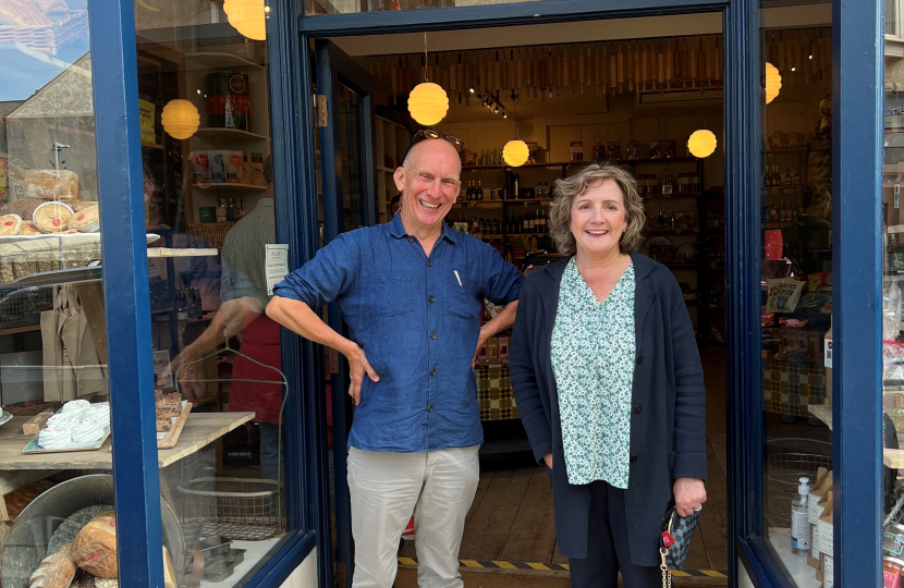 Janet Finch-Saunders MS & Mr Robin Hodgson, partner owner, at Dylan’s Store in Conwy Town.