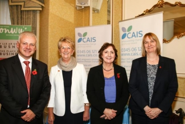 Clive Wolfendale, Cllr Liz Roberts, Janet Finch Saunders AM, and Helena Herklots. PICTURE: Kerry Roberts.