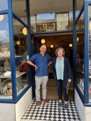 Janet Finch-Saunders MS & Mr Robin Hodgson, partner owner, at Dylan’s Store in Conwy Town.